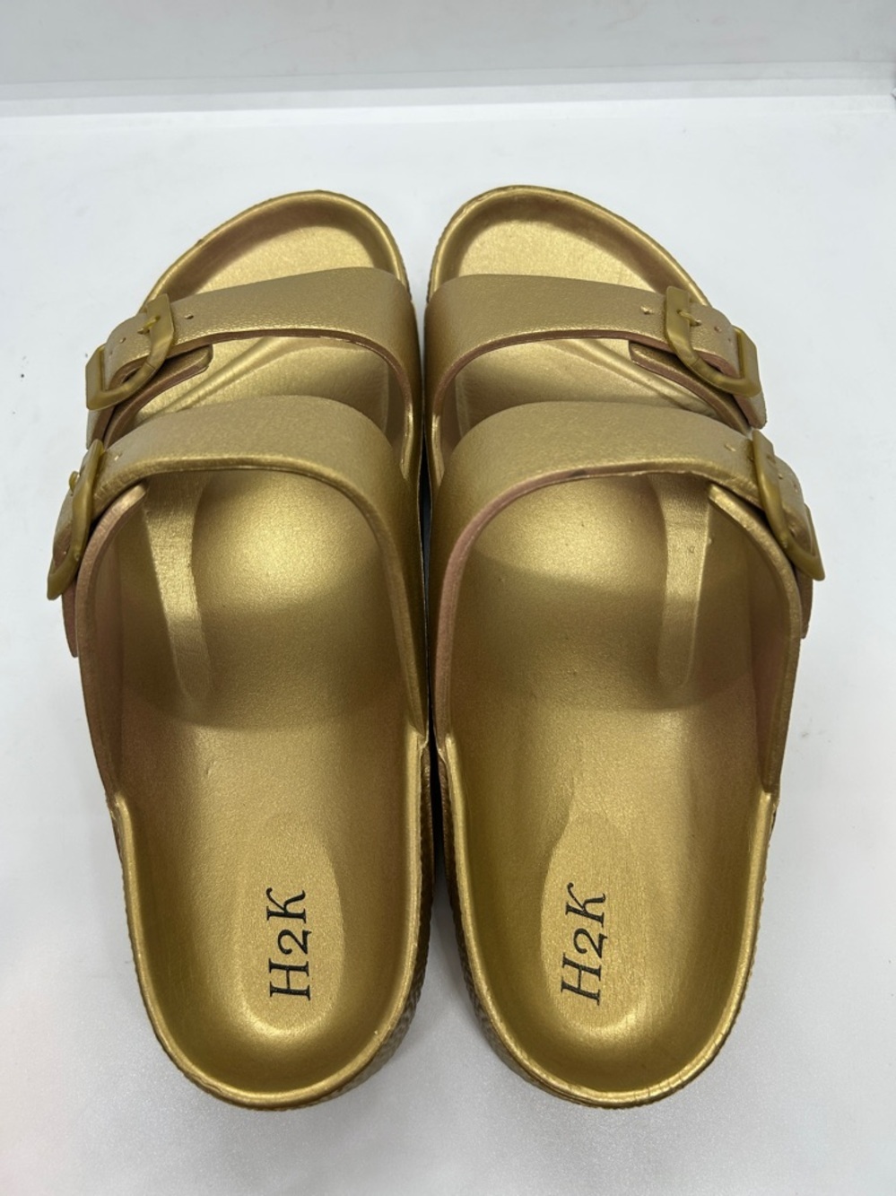 Metallic Gold H2K Womens Lightweight Soft Slides Adjustable Sandals Buddy Sz 11 - Picture 2 of 12